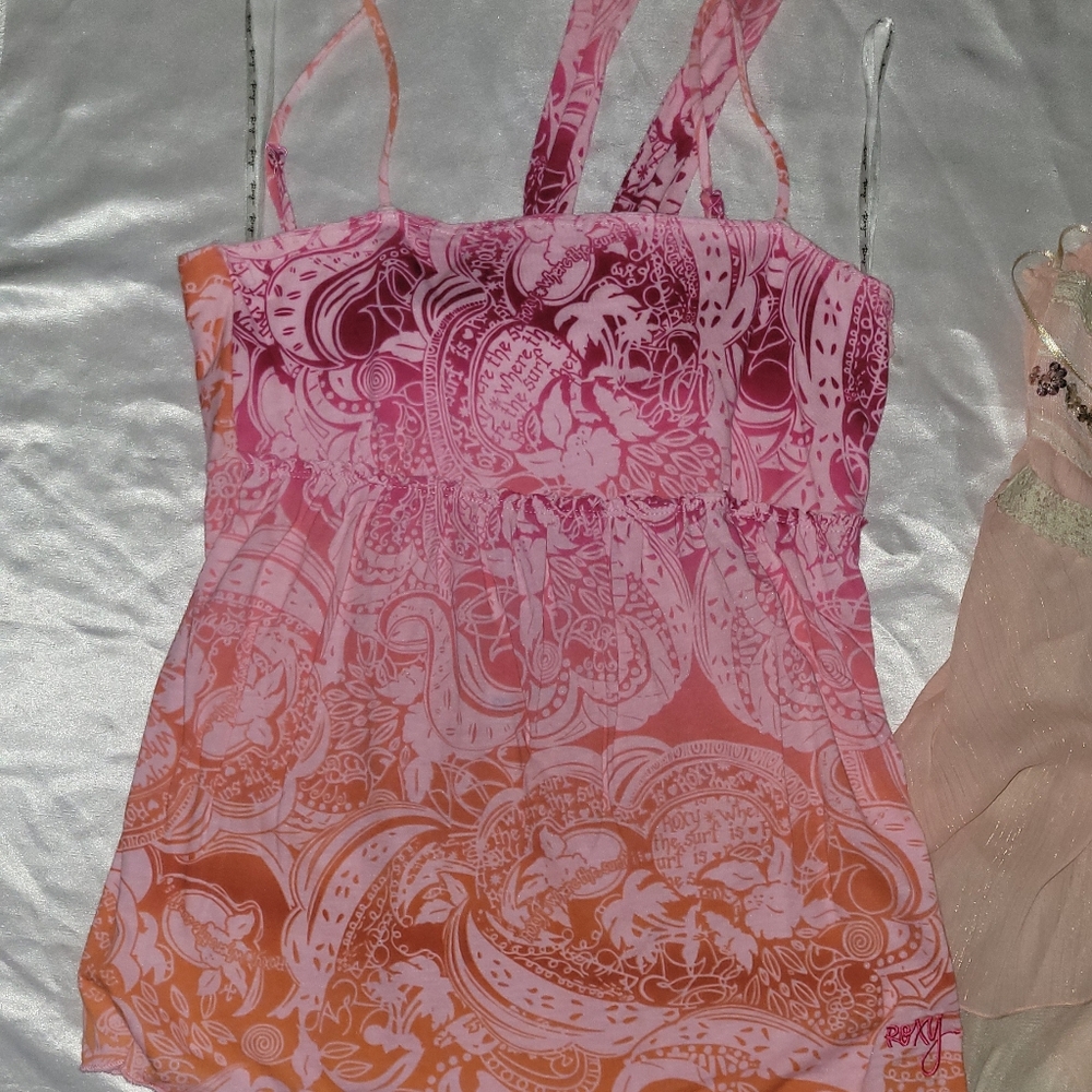 Y2K 3 Fairy Grunge Hime Gyaru inspired Cami Tops, ROXY,Pink Floaty String Straps - Picture 3 of 9